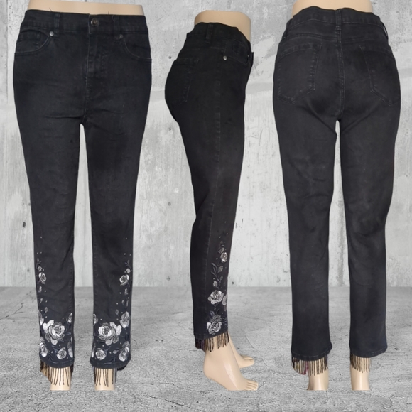 DG2  Diane Black Embellished Beaded Five Pockets Ankle Gorgeous pants Size 8. - Picture 7 of 17